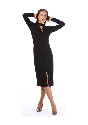 Modatalika Kadın Yırtmaç Detaylı Triko Elbise 001