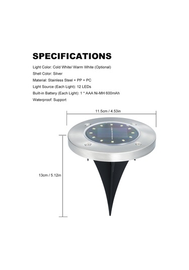 Dofolink 4 Adet Güneş Enerjili Toprak Işığı - 12 Led Bahçe Çim Işığı, Otomatik Açma/kapama, Su Geçirmez, Isınma Beyazı Dahili Pil Diğer