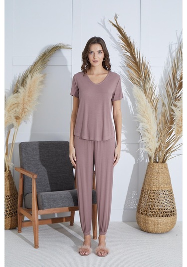 Kadın Kısa Kol Vizon Pijama Takım C0t1n951 001