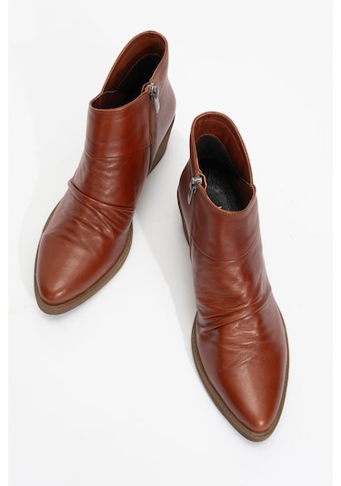 Rule Koyu Taba Hakiki Deri Kadın Kalın Topuklu Bot Koyu Taba