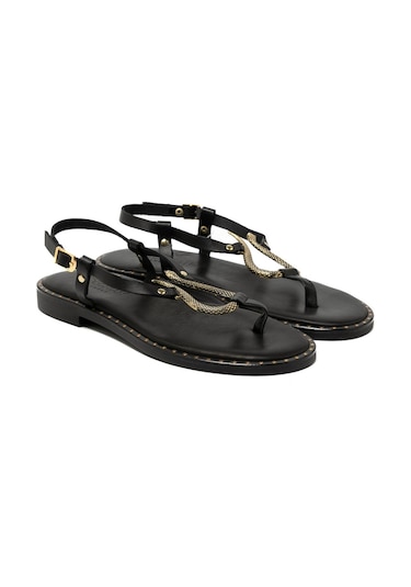 19 Black Sandalet Kadın 22082 Myconian 2025 Greek Sandal Siyah
