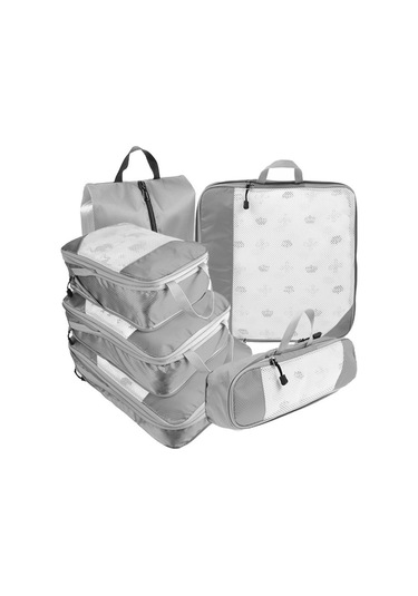 Symbee Mavi Seyahat Organizer Seti 6'lı, Sıkıştırılabilir Ağ Desenli, Ev Ve Seyahat İçin El Çantası Tipi Depolama Çantaları Mavi