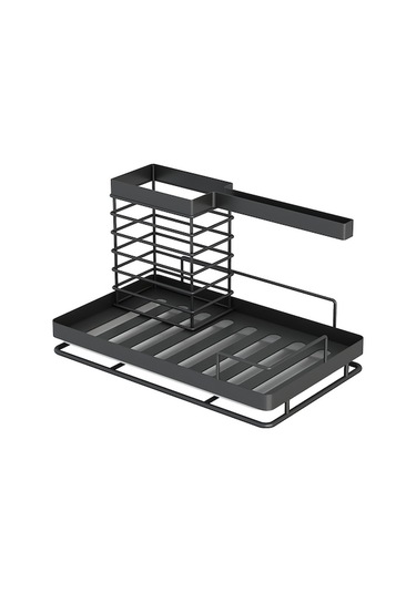 "çıkarılabilir Paslanmaz Çelik Lavabo Organizatörü - Sünger, Fırça Ve Bez Askılı Pratik Mutfak Aksesuarı" Siyah Siyah