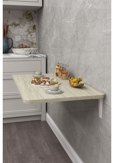 60x90 Cm İskandinav Tarzı Duvara Monte Katlanır Masa Traverten