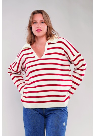 Gabria Çizgili Kazak Kırmızı