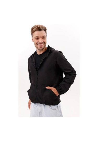 Erkek Kapüşonlu Su Ve Rüzgar Geçirmez Astarlı Oversize Yağmurluk Siyah