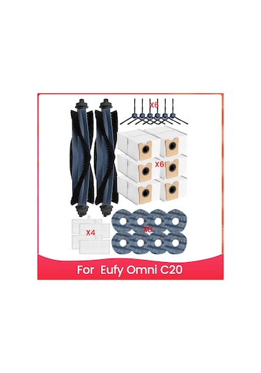 Synodicmonth Eufy Omni C20 Elektrikli Süpürge Aksesuar Seti Yedek Parçaları Ana Yan Fırçalar Hepa Filtreler Paspas Torbaları