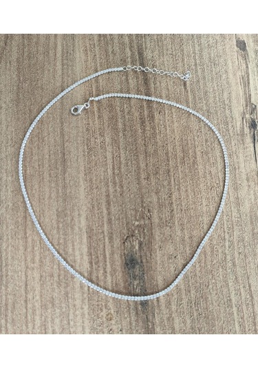 1,5 Mm Taşlı Gümüş Suyolu Choker Kolye Rose Gold