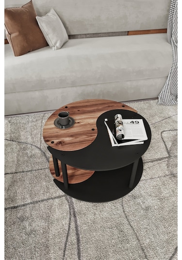 Yin Yang Unıty Serenıty Orta Sehpa 2 Li Tekerlekli Siyah Ceviz 70 Cm Siyah