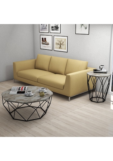 Variant Sofya Metal Yan Sehpa - Beyaz Mermer