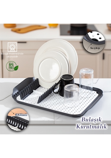 Porsima 1213 Bulaşık Sepeti Bulaşıklık Tezgah Üstü Kurutmalık Mat Siyah