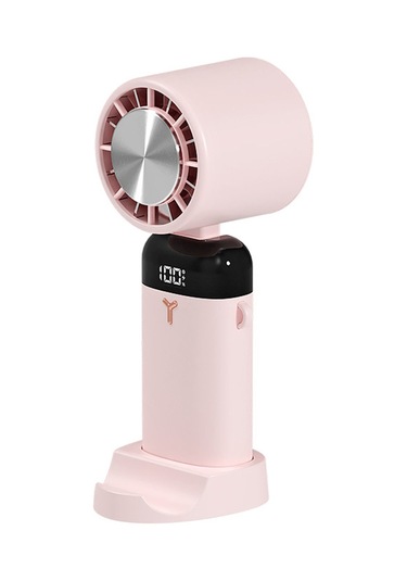 Hfambition S3213 Folding Cooling Fan - Pink: 3 Speed Levels, 3600mah Battery, 90 Adjustment, Phone Holder Base, Battery Display Pembe