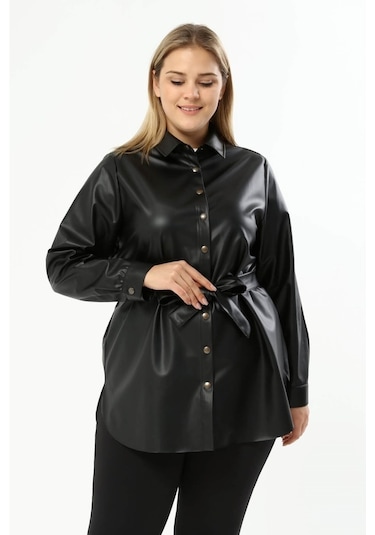 Suni Deri Kuşaklı Gömlek Ceket (523192260)