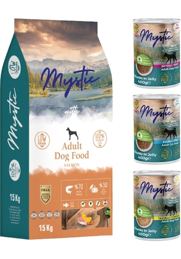 Mystic Somonlu Köpek Maması 15 KG + 3 Adet Konserve