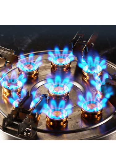 Mufunye Taşra Kamp Ocağı 9 Bakır Alev Girişi 12800w Yüksek Güçlü, Çekirdekli Tasarım, 1m Metal Hortumlu, Dış Mekan İçin Dayanıklı Paslanmaz Çelik Gri