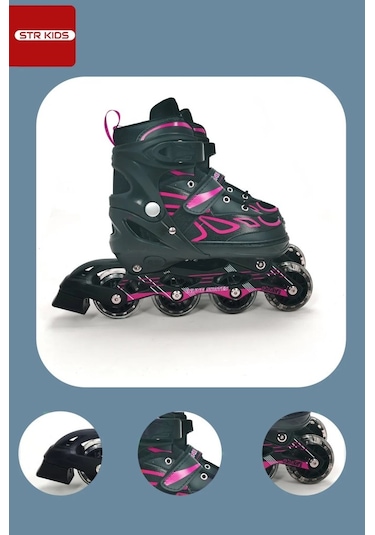Vadi Pembe Silikon Tekerli Ayarlanabilir Işıklı Paten S 31-34 Hp7128 Pembe - Siyah