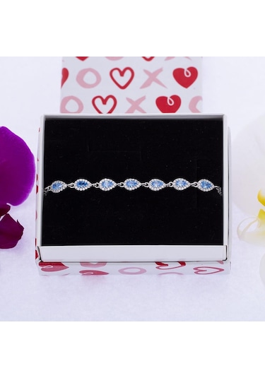 Nagiss Mavi Zirkon Taşlı Damla Model 925 Ayar Gümüş Kadın Bileklik