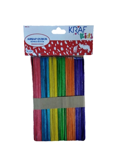 Kraf Kids Ahşap Çubuk Renkli Büyük 50 Adet