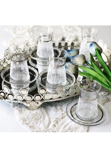 Elta Collection Handmade Gümüş Işlemeli 6 Kişilik Çay Seti Gümüş