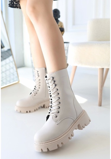 Neole Bej Cilt Bağcıklı Bot Bej