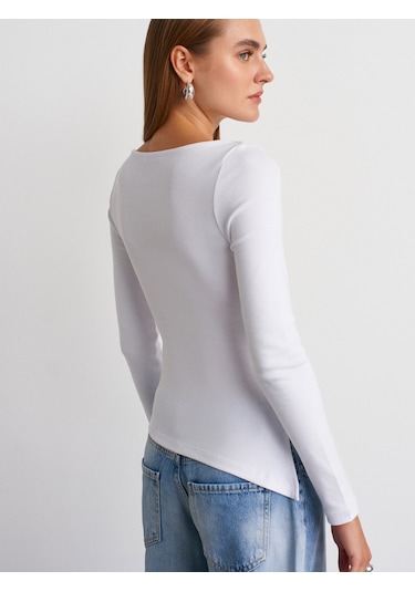 Dilvin 32198 Kayık Yaka Uzun Kollu Top-beyaz Beyaz