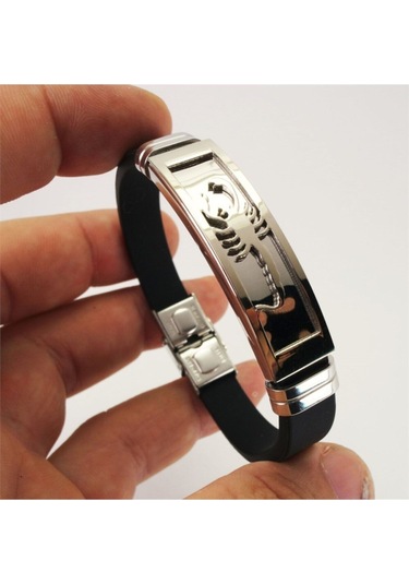 Beyaz Akrep Figürlü Kauçuk Çelik Erkek Bileklik Çelik