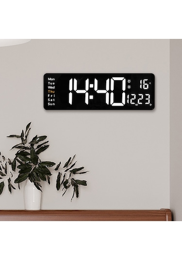 16 İnç Büyük Ekranlı Fonksiyon Göstergeli Saat İskandinav Dijital Saat Basit Oturma Odası Duvar Saati Led Duvar Saati 6626 Yeşil Sıcaklık Yeşil