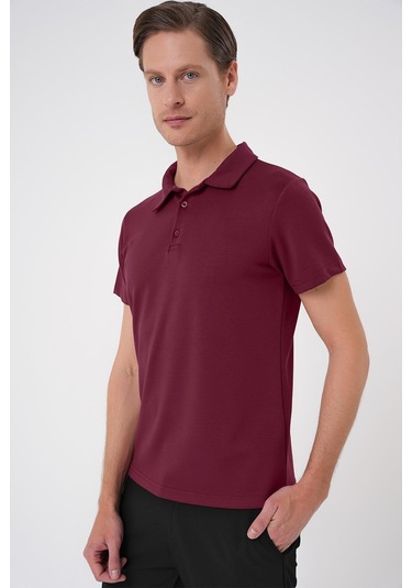Comfort Fit Polo Yaka Esnek Pamuk Casual Bordo Tişört Ts 886 Bordo