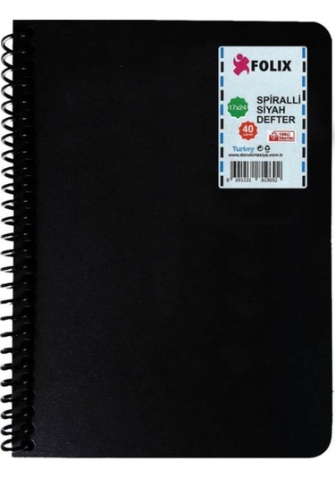 Folix Spiralli Siyah Defter 120 Gr. 17 x 24 CM. 40 Yp. N11.1342