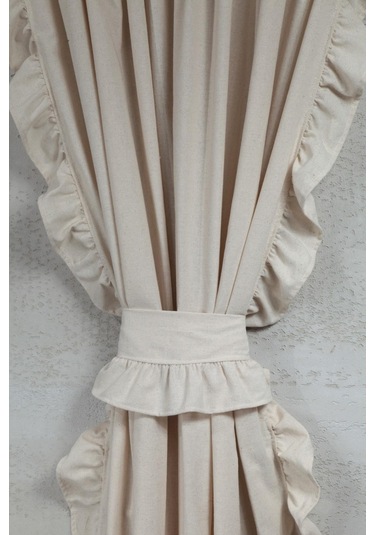 Fırfırlı Keten Perde Tek Kanat Romantik Volanlı Bağlamalı Krem