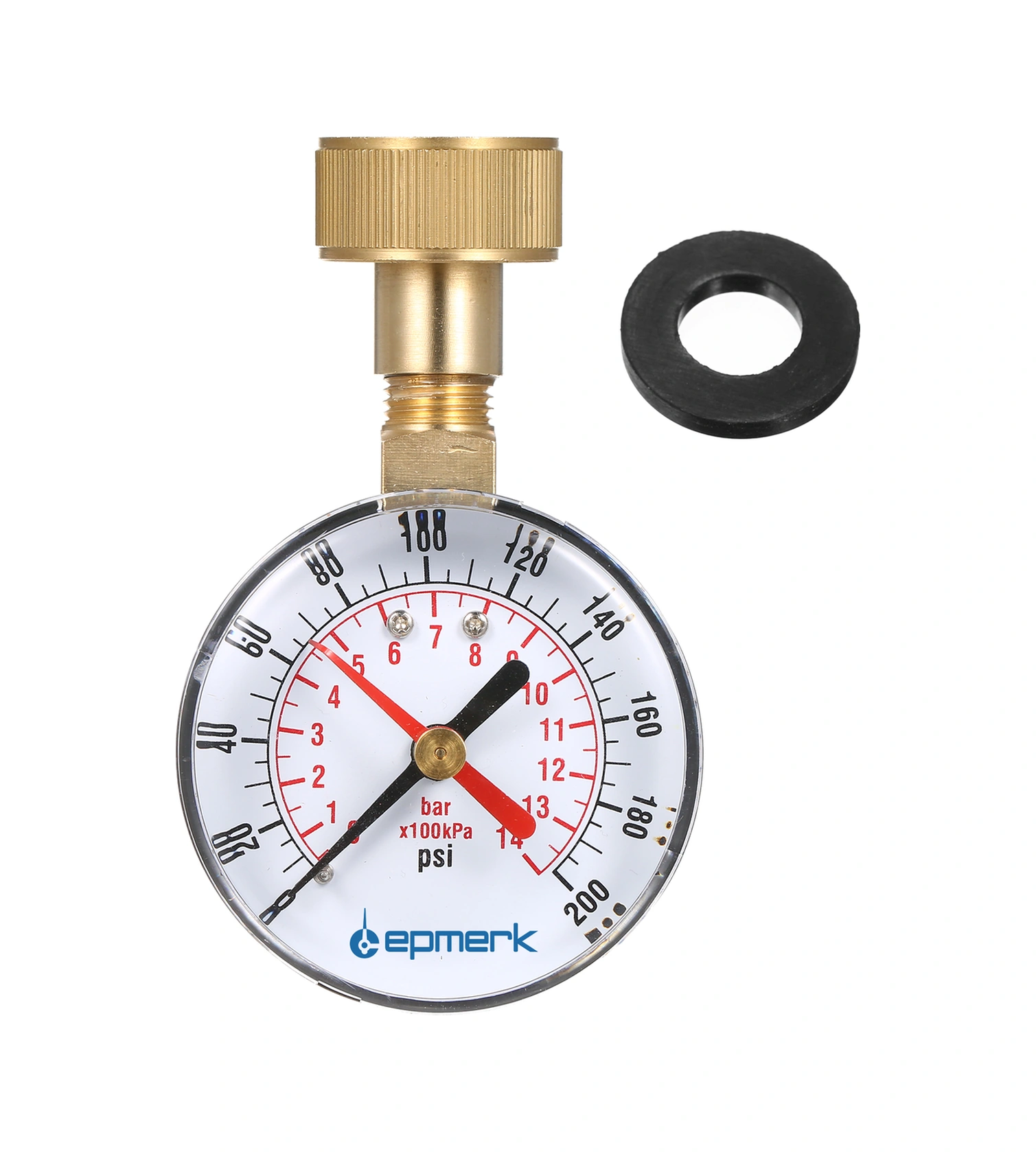 Yuntech01 Su Basıncı Test Cihazı 2-1/2" Manometre 3/4" Dahili Işın 0-200psı Kırmızı Gösterge, Bakır Malzeme, Ev Su Tesisleri Testi