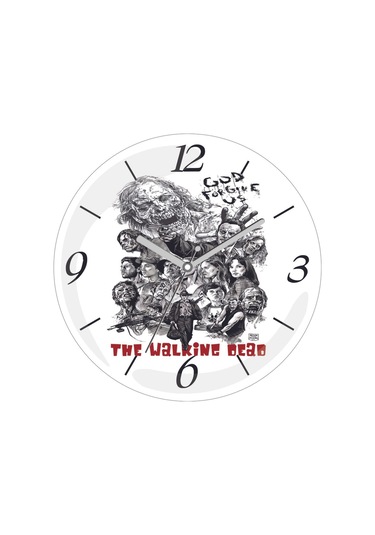 The Walking Dead Karakalem Çap 30cm Sessiz Akar Bombeli Gerçek Cam Duvar Saati Siyah