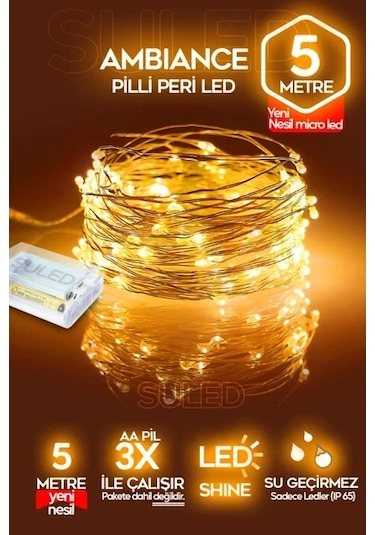 2 Adet 5 Metre Pilli Peri Dekor Işık Günışığı, Lamba Gün Işığı Yılbaşı Çam Ağacı Ev Süsleme Gün Işığı