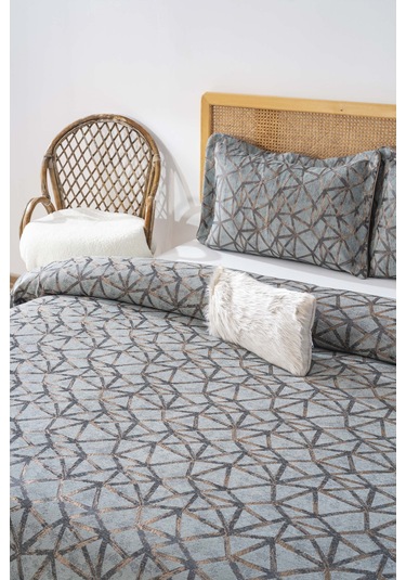 Eliz Yeşil Çift Kişilik Yatak Örtüsü Takımı 4 Parça Uyku & Çeyiz Seti Gri