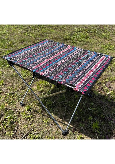 Halın Katlanır Kamp Masa Oxford Kumaş Alüminyum Alaşımlı Dirsek Masası -Etnik Desen Çok Renkli