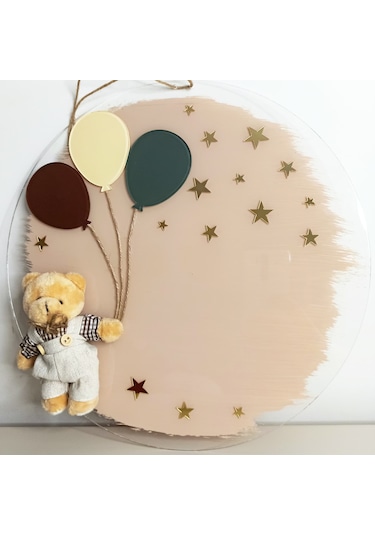 Kişiye Özel İsimli Ayıcıklı Erkek Bebek Kapı Süsü