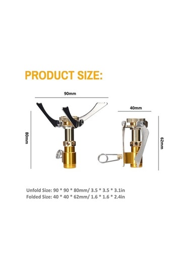 Pazly Yanıcı Taşınabilir Katlanabilir Kamp Ocağı 1600w Gazlı Sırt Çantası Altın Altın