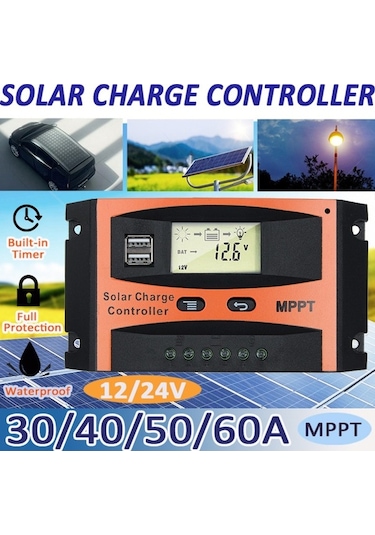 Trendooze 12v/24v Güneş Enerjisi Akü Regülatörü, Çift Usb, Lcd Ekranlı, Otomatik Tanıma