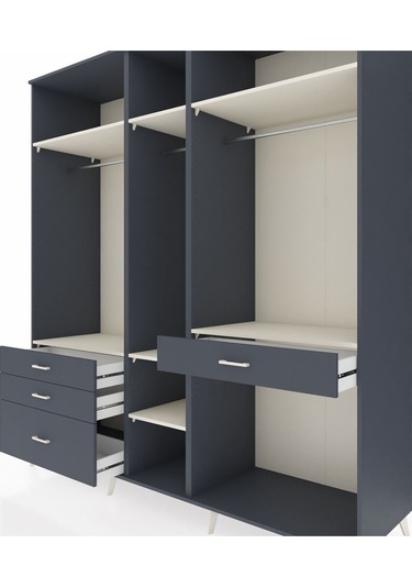 Kronos Dolap 7 Raflı 4 Çekmeceli 3 Askılı 220x59x243 Antrasit-aytaşı/antrasit Aytası/antrasıt