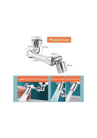 Jms 1080 Genişletici Püskürtme Kafası Mikser Havalandırıcı Fıskiye Su Musluk Memesi 2 Mod Gümüş