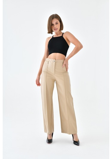 Ftz Women Kadın Deri Pantolon Beige 30634-beige Bej