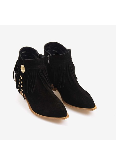 Kemal Tanca Hakiki Deri Süet Kadın Western Bot 26-102760k Siyah Suet