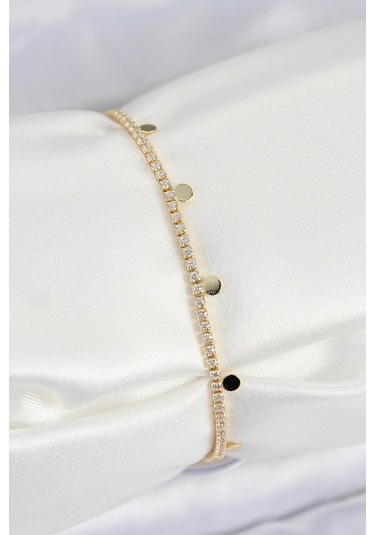 Pirinç Zirkon Taşlı Ezme Zincirli Sıralı Model Gold Renk Kadın Bilekilk - Tj-bb7655 Çok Renkli