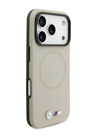 İphone 17 Pro Uyumlu Kılıf Bmw Lisanslı M-safeli Metal Logolu Delikli M Dizayn Deri Kapak Gri Gri