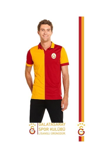 Galatasaray Lisanslı Match Day Polo T-shirt + Bileklik + Şal Kaşkol Set Ahşap Kutulu Sarı