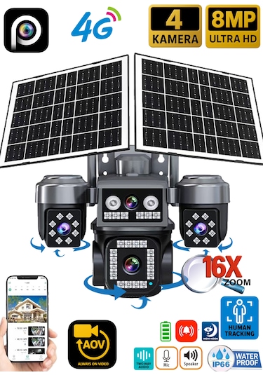 Ventus 8mp 4 Kameralı 4g Çift Solar Panel 16x Zoom Dual Batarya Hieasy Aov Sürekli Kayıt Gece Görüş Çift Yönlü Ses Hieasy Türkçe