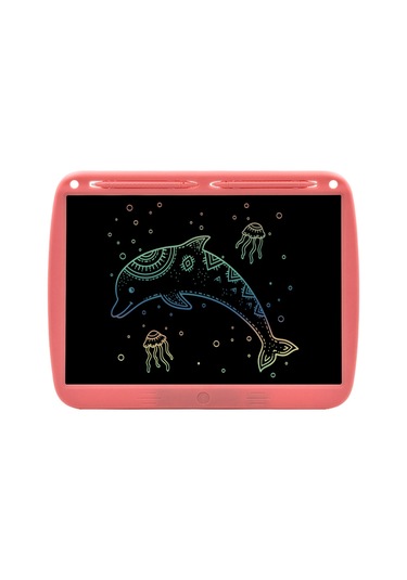 Mufunye 15 İnç Renkli Elektronik Çizim Tahtası, Çift Kalemli Renkli Model Pembe Pembe