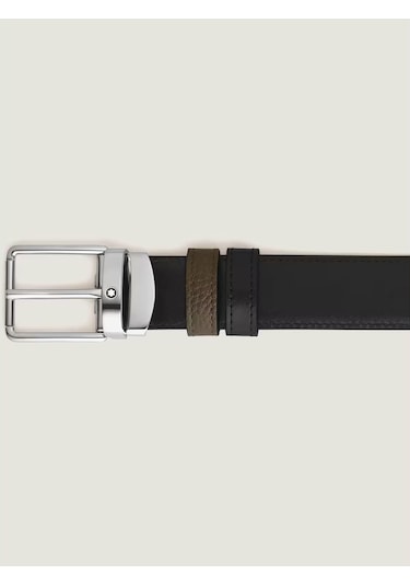 Montblanc Günlük Tokalı Haki - Siyah 30 Mm Çift Taraflı Deri Keme Yeşil