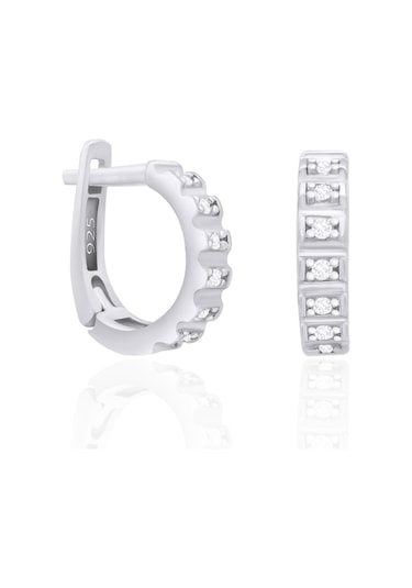 Gümüş Rodyumlu Halka Küpe Zirkon Taşlı 925 Ayar Küpe St316