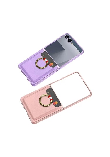 Samsung Galaxy Uyumlu Z Flip 7 Kıpta Yüzüklü Kartlıklı Kapak - Şık Koruma, Kredi Kart Yuvası, Stand Özelliğ